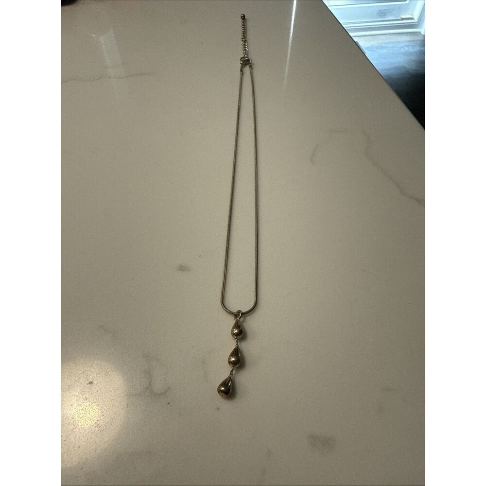 Women's Gold Three Tier Teardrop Silvertone Necklace 16” To 19”